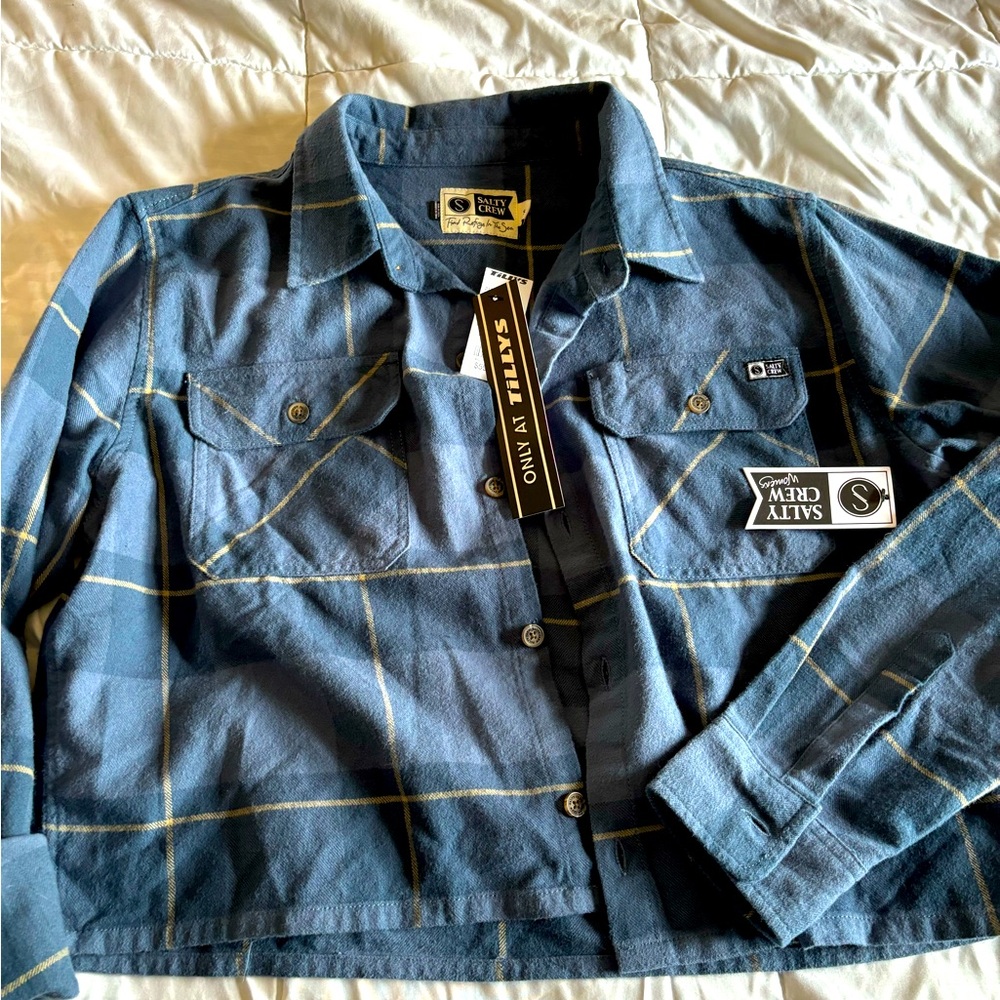Salty crew women’s small crop flannel jacket shirt